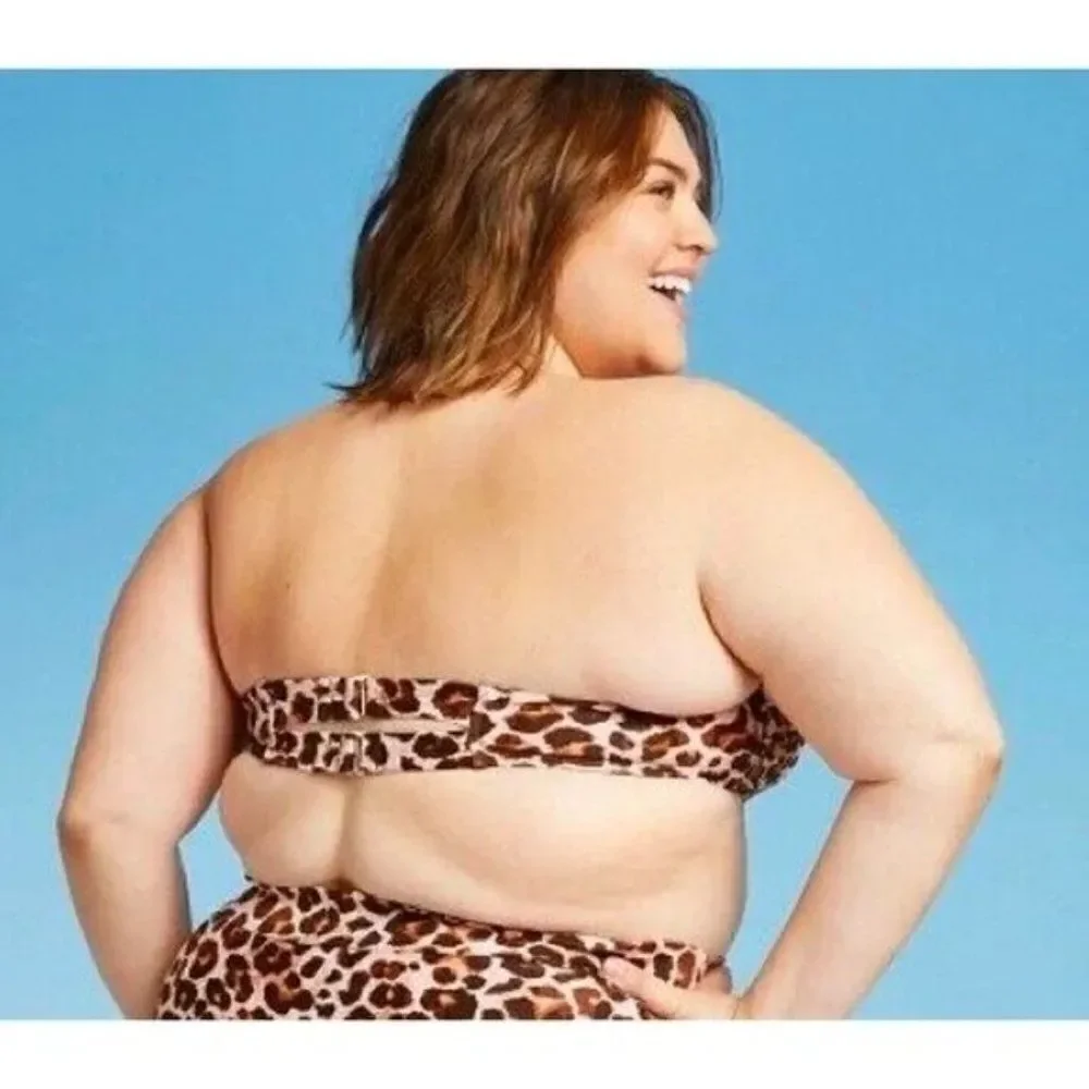 Kona Sol Swim‎ Top Bandeau Animal Print Leopard Plus Womens